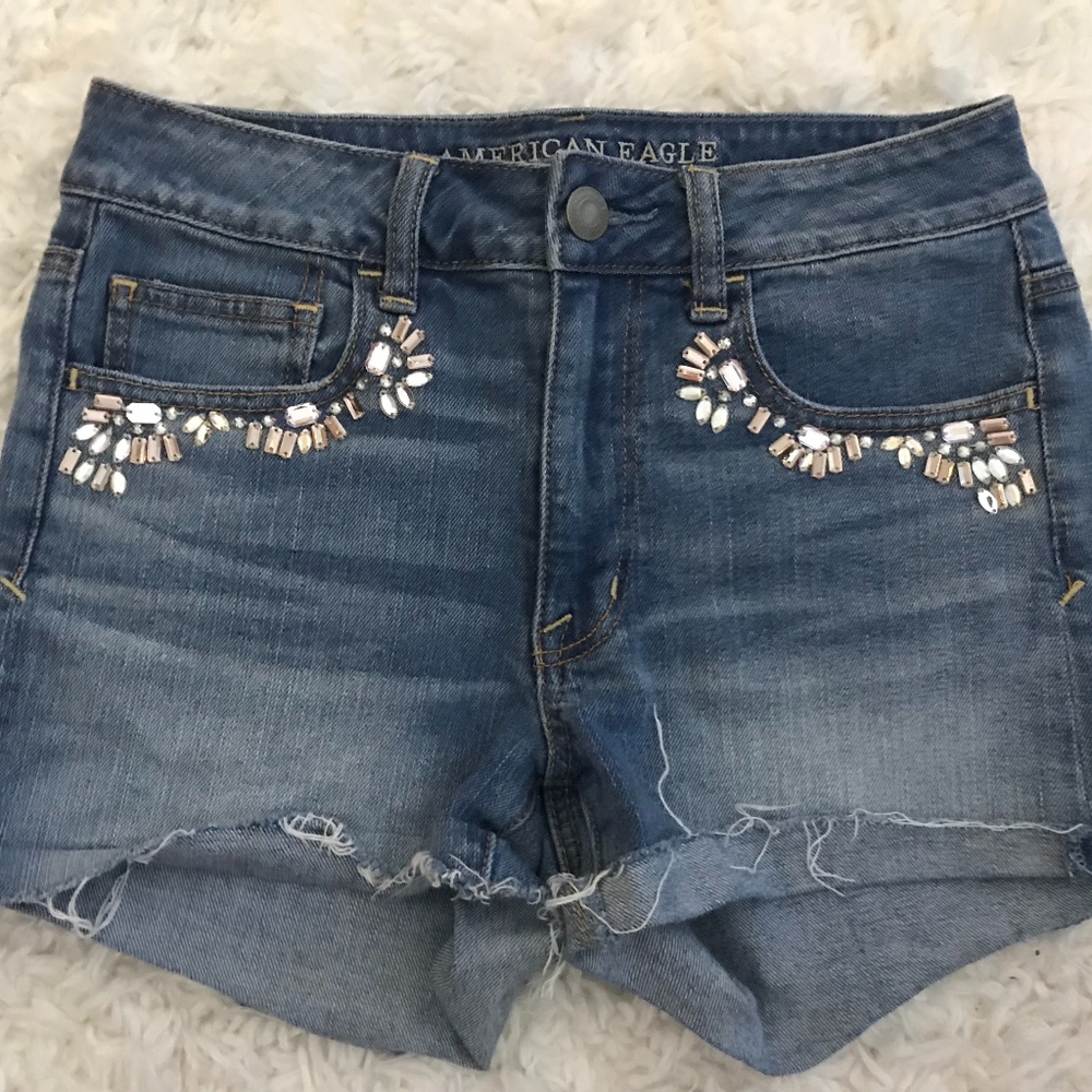 American Eagle Embroidered Jean Shorts
